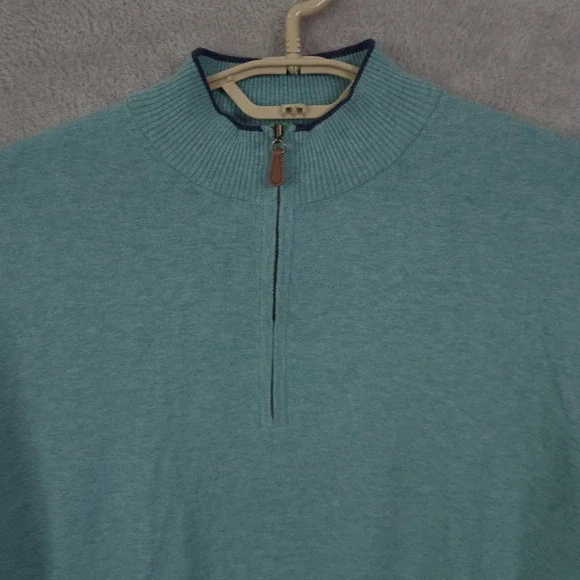 Johnnie O Quarter Zip Sweater Cotton Silk Blend Athleisure Size M Green Golf - Picture 5 of 14